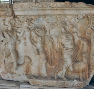 Dionysiac procession. Detail of the stage of the theater of Nysa.