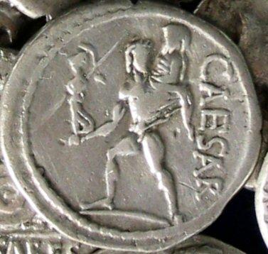 Coin of Caesar, showing Aeneas