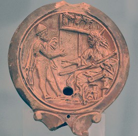 Odysseus and Helios. Oil lamp from the Antikensammlung, München (Germany)