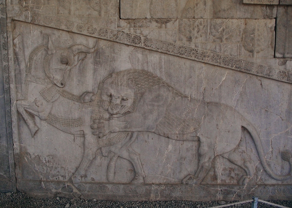 Persepolis, Apadana, East Stairs, Northern part, Lion and bull