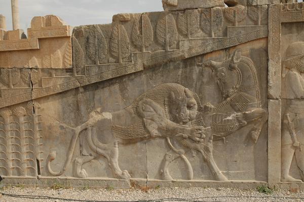 Persepolis, Apadana, North Stairs, Relief of bull and lion