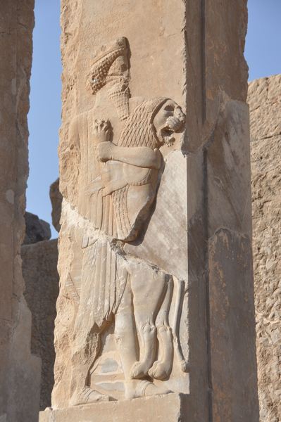 Persepolis, Palace of Darius, Relief of the "Royal warrior" killing a lion