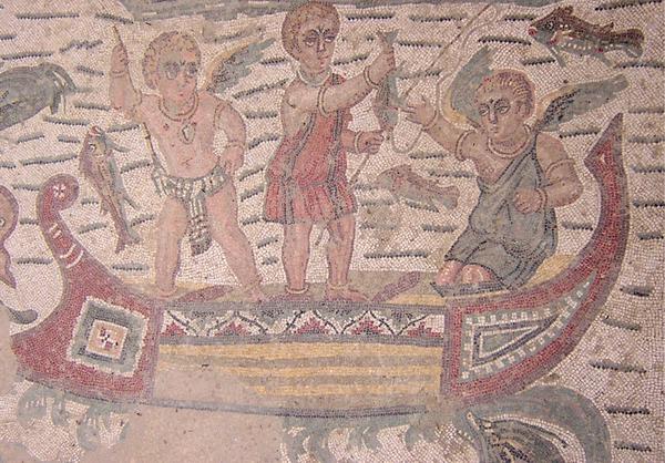 Piazza Armerina, 24 Guest Room, Mosaic of three fishing erotes