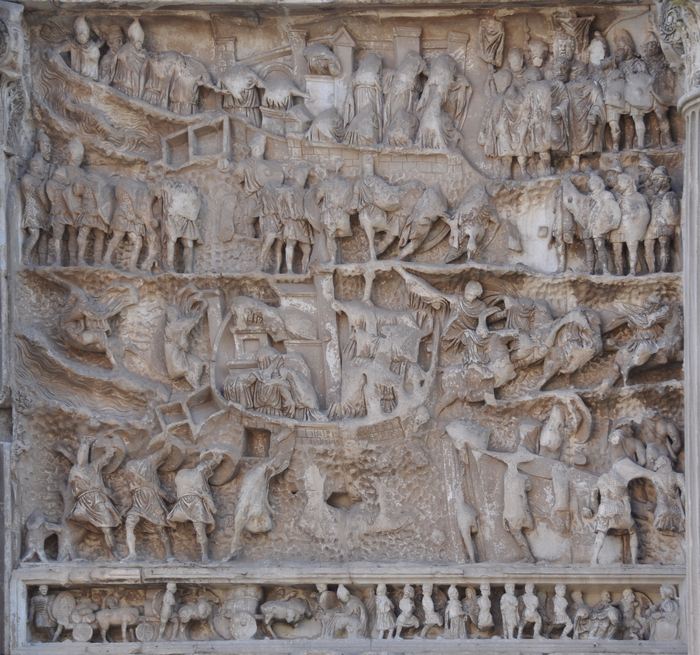 Rome, Forum Romanum, Arch of Severus, Damaged relief west left: Surrender of Seleucia