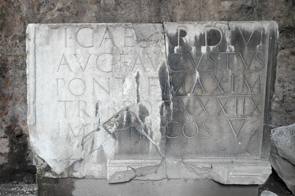 Rome, Mausoleum of Augustus, tombstone of Tiberius