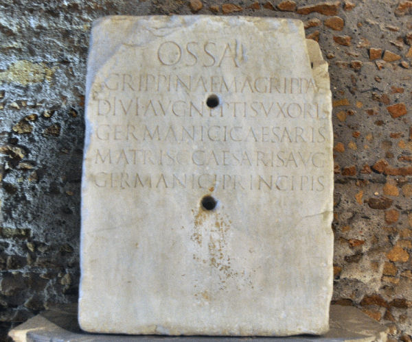 Rome, Mausoleum of Augustus, tombstone of Agrippina I