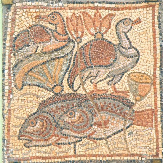 Qasr Libya, mosaic 1.02.a (Ducks, fish, lotuses)
