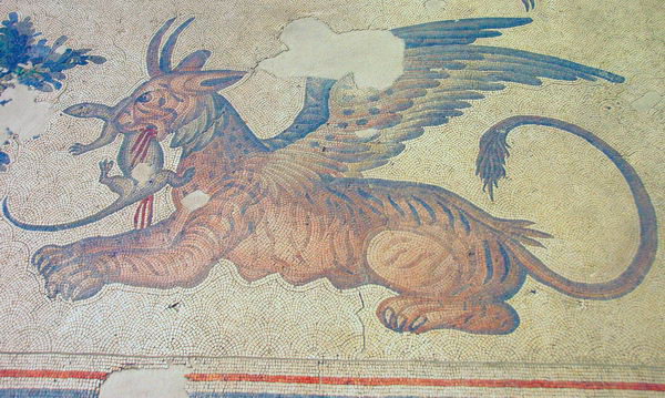 Constantinople, Imperial Palace, Mosaic of a griffin and devouring a lizzard
