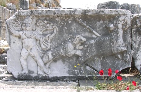 Miletus, Theater, Decoration: erotes fighting animals (1)