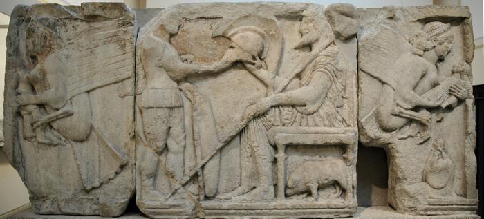 Xanthus, Agora, Harpy tomb, Relief of the harpies and a warrior