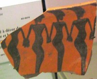 Dancers on a very ancient piece of pottery from Rhagae