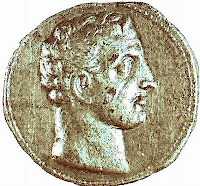 Melqart (Heracles) on a coin of Hannibal, perhaps with his own features