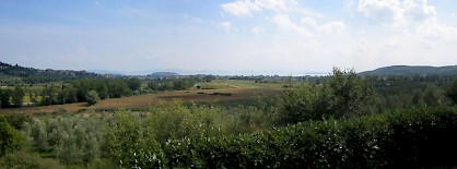 A panorama of the battlefield at Lake Trasimene, seen from the north.
