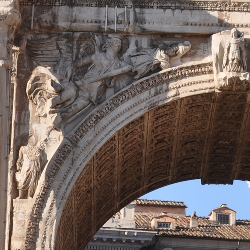 Rome, Forum Romanum, Arch of Severus, Victoria (east, left) and spring