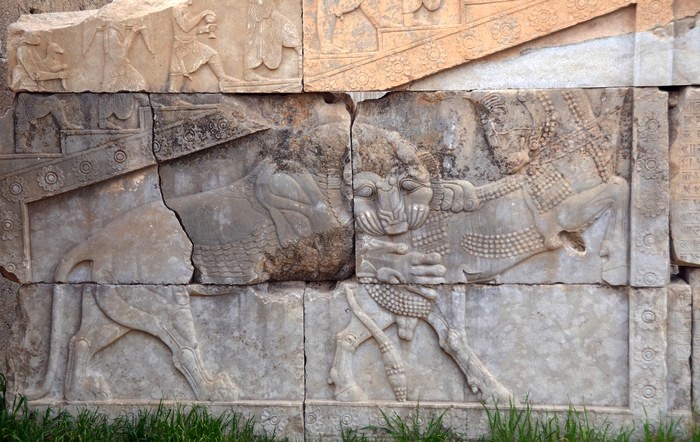 Persepolis, Palace of Artaxerxes, Relief of lion and bull