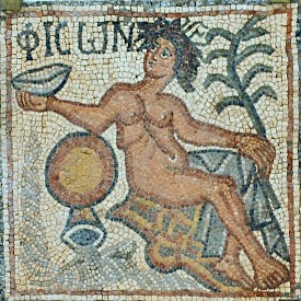 The Paradise river Pishon was often identified with the Danube (mosaic from Qasr Libya)