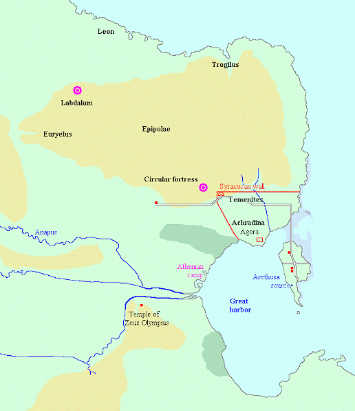 Map of the siege of Syracuse, stage 1