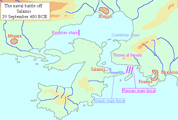 Map of the naval battle of Salamis
