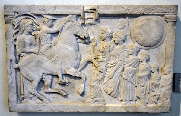 Cumae, Relief of a hero, riding a horse