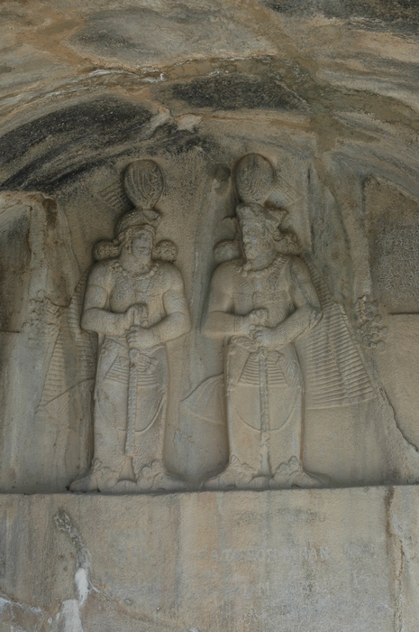 Taq-e Bostan, Small cave, Relief of Shapur II (r) and Shapur III or Ardashir III