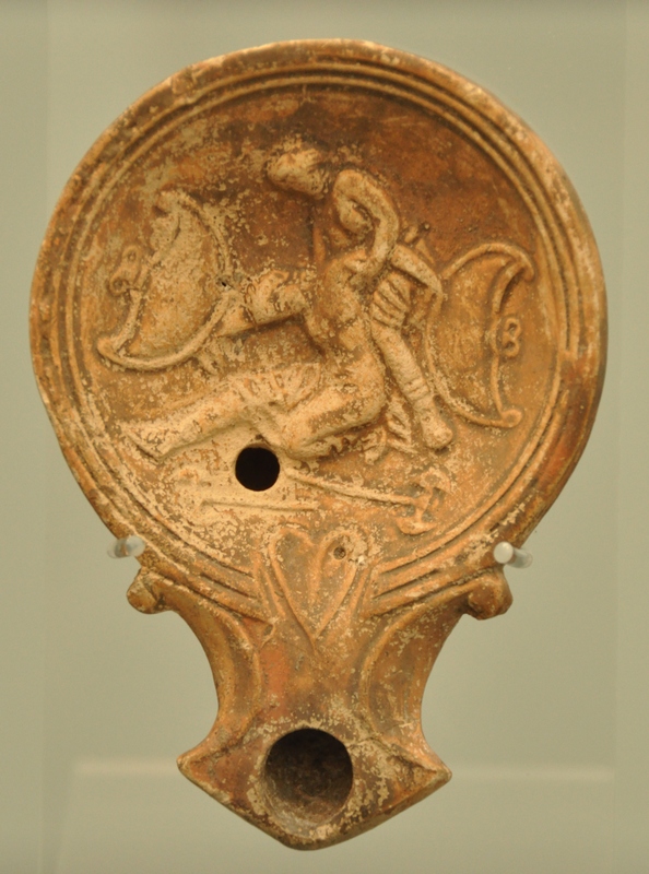 Roman oil lamp with an Amazonomachy