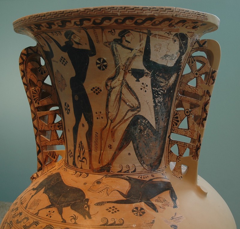 Eleusis, Amphora with Perseus and Odysseus, Cyclops