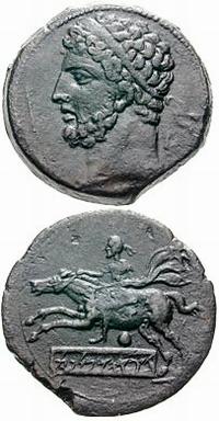 Coin of Syphax, showing an unidentified man and a horse