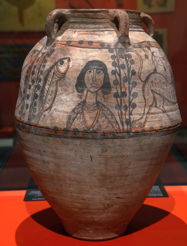 Coptic jar with decoration of a woman with wild animals