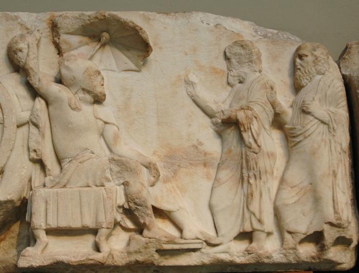 Xanthus, Tomb of the Nereids, Relief of a satrap receiving visitors