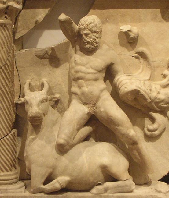 Perge, Heracles sarcophagi 07: Heracles and the Cretan Bull