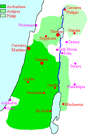 Map of the division of Herodes' kingdom