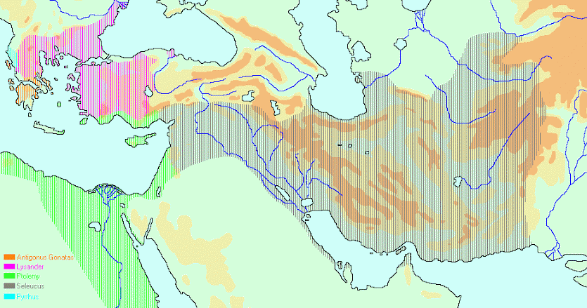 Map of the Hellenistic Kingdoms in c.280 BCE