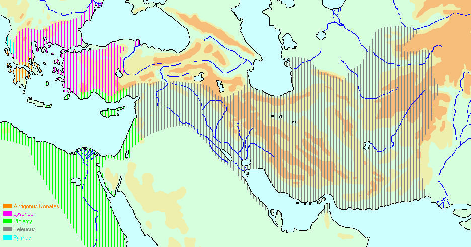 Map of the Hellenistic Kingdoms in c.283 BCE