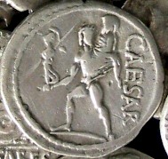 Coin of Julius Caesar, showing Aeneas, making his escape from Troy.