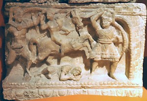 Achilles kills Troilus. Sarcophagus from Volterra (Italy). Rijksmuseum van oudheden, Leiden (Netherlands)