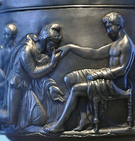 The ransom of Hector on one of the Hoby cups. National Museum, Copenhagen (Denmark)