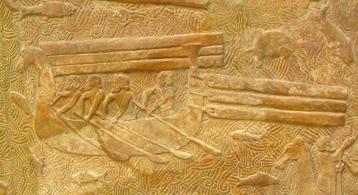 Khorsabad, Relief of rafts on a great river