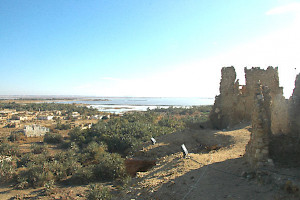 Siwa, East Lake. To the right, ruins of the ancient sanctuary.