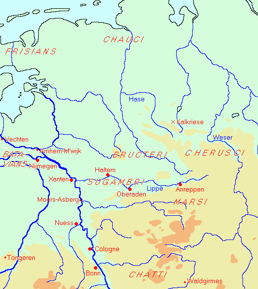Map of Rome's possessions across the Rhine
