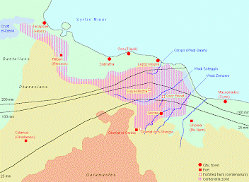 The centenaria (pink) along the Limes Tripolitanus