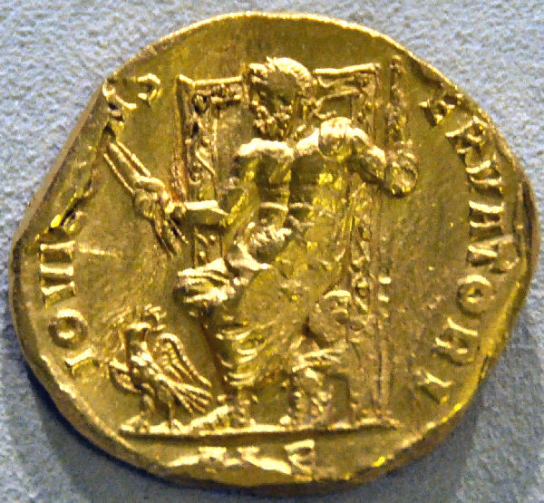 Coin with Phidias' statue of Jupiter in Olympia