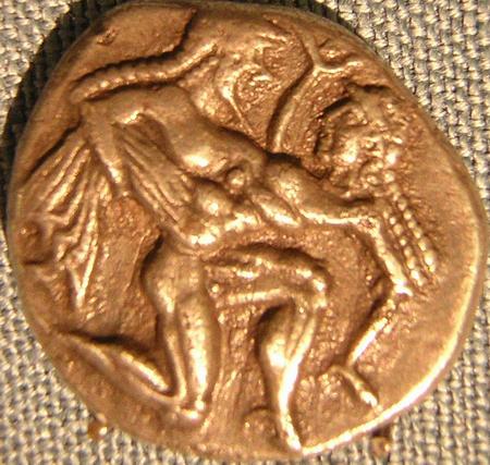 Thasos, Coin showing a satyr raping a girl