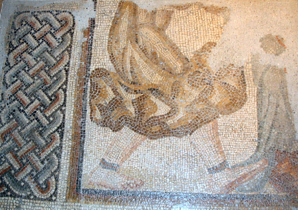 Bishapur, Palace, Mosaic of man dressed as an ostrich