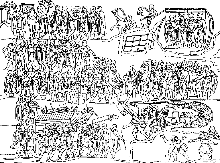 Rome, Forum Romanum, Arch of Severus, Relief east right, drawing: Surrender of Edessa