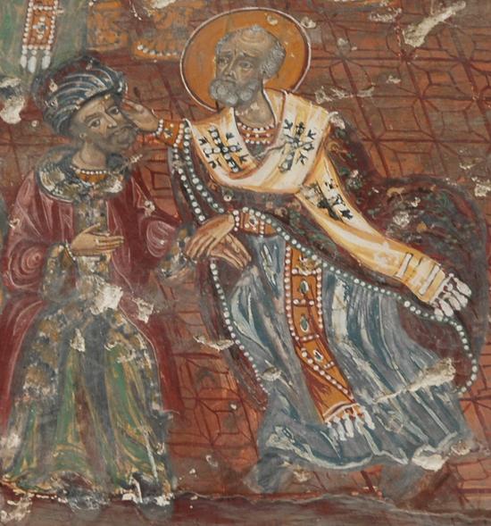 Soumela, Wall paintings: St Nicholas striking his opponent