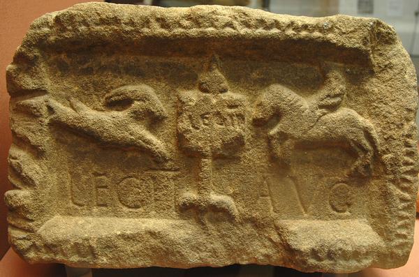 Hadrian's Wall, Relief with the emblems of II Augusta (Capricorn and Pegasus)
