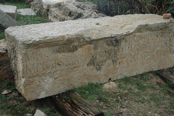 Lepcis Magna, Amphitheater, inscription of Septimius Severus and sons