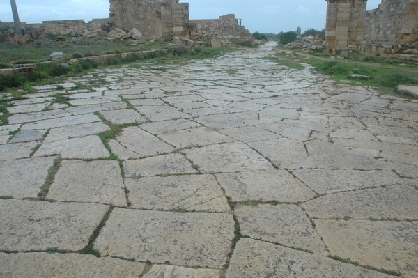 Lepcis Magna, Plaza, pavement on a rainy day