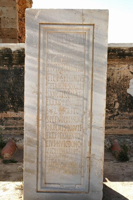 Lepcis Magna, Plaza, inscription of Septimia Polla