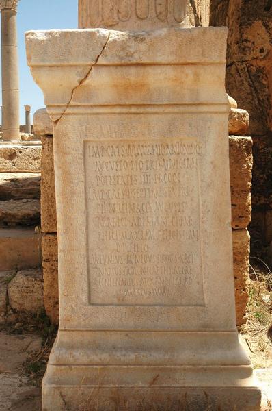 Lepcis, Theater, Dedication to Caracalla